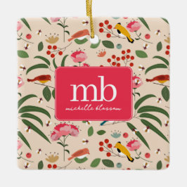 手描きフローラバズビーズボタニカルモノグラム セラミックオーナメント