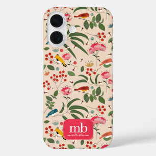 手描きフローラバズビーズボタニカルモノグラム iPhone 16ケース