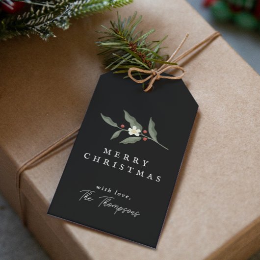 手描きフローラブラッククリスマスプレゼントラベル ギフトタグ