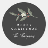 手描きフローラブラッククリスマスプレゼントラベル ラウンドシール (正面)