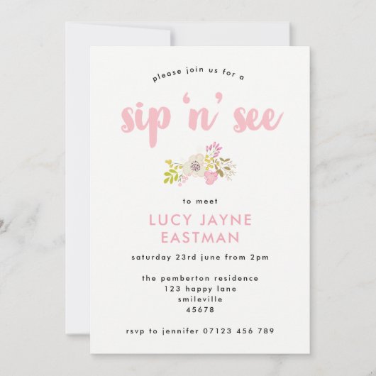 手描きフローラブーケSipとシー招待状 招待状 (正面)