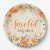 手描きフローラベビーシャワー紙プレート ペーパープレート (正面)