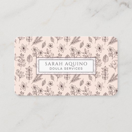 手描きフローラボタニカルピンクドゥラ誕生 名刺 (正面)