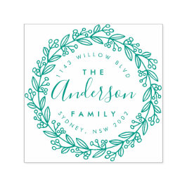 手描きフローラリースファミリ差出人住所 セルフインキングスタンプ