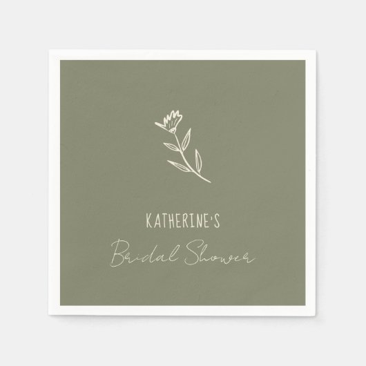 手描きフローラ植物落書きブライダルシャワー スタンダードカクテルナプキン (正面)