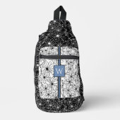 手描きフローラ白黒パターンイニシャル スリングバッグ (正面)