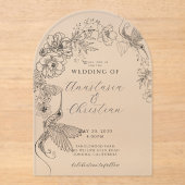 手描きフローラ鳥結婚植物学 アクリル招待状 (正面)