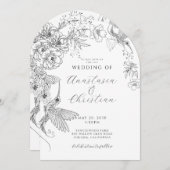 手描きフローラ鳥結婚植物学 招待状 (正面/裏面)