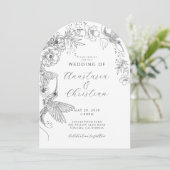 手描きフローラ鳥結婚植物学 招待状 (スタンド正面)