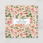 手描きフローラ鳥蜂のパターン スクエア名刺 (正面)
