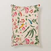 手描きフローラ鳥蜂の植物模様 アクセントクッション (正面(垂直))