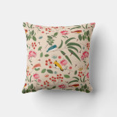 手描きフローラ鳥蜂の植物模様 クッション (裏面)