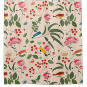 手描きフローラ鳥蜂の植物模様 シャワーカーテン (正面)