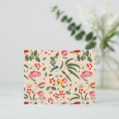 手描きフローラ鳥蜂の植物模様 シーズンポストカード (スタンド正面)