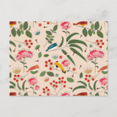 手描きフローラ鳥蜂の植物模様 シーズンポストカード (正面)