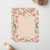 手描きフローラ鳥蜂の植物模様 ノートカード (正面/裏面インサイチュ)