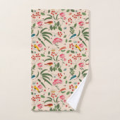 手描きフローラ鳥蜂の植物模様 バスタオルセット (ハンドタオル)