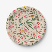 手描きフローラ鳥蜂の植物模様 ペーパープレート (正面)