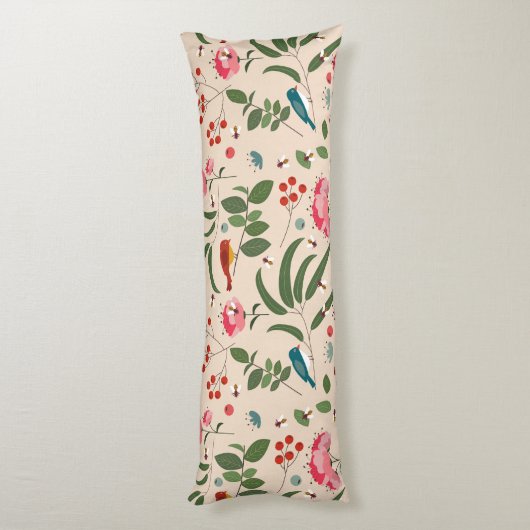 手描きフローラ鳥蜂の植物模様 ボディピロー (裏面 (縦))