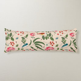 手描きフローラ鳥蜂の植物模様 ボディピロー