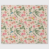 手描きフローラ鳥蜂の植物模様 ラッピングペーパー (フラット)