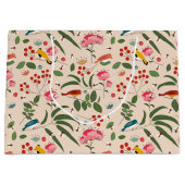 手描きフローラ鳥蜂の植物模様 ラージペーパーバッグ (正面)