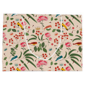 手描きフローラ鳥蜂の植物模様 ラージペーパーバッグ (裏面)