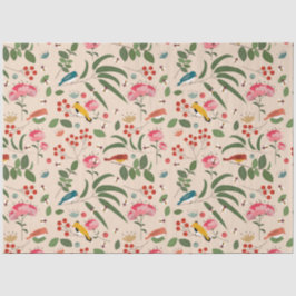 手描きフローラ鳥蜂の植物模様 薄葉紙