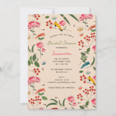 手描きフローラ鳥類ハチフローラブライダルシャワー 招待状 (正面)