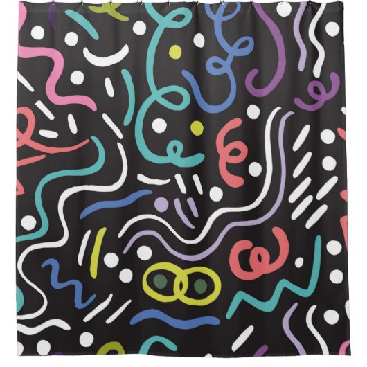 手描きブラシ抽象芸術パターン，ジグザグ，線 シャワーカーテン (正面)