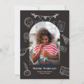 手描きブラックアーチ写真卒業発表 招待状 (正面)