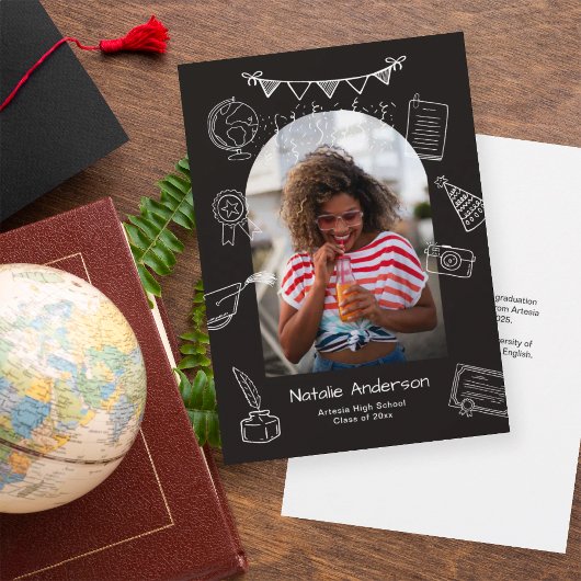 手描きブラックアーチ写真卒業発表 招待状