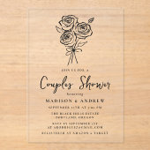 手描きブラックバラカップルブライダルシャワー アクリル招待状 (正面)