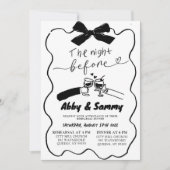 手描きブラックボウカップルのトーストリハーサルディナー 招待状 (正面)