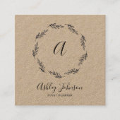 手描きブラックリースモノグラムイニシャルクラフト スクエア名刺 (正面)