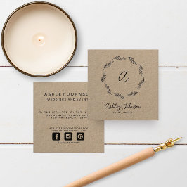 手描きブラックリースモノグラムイニシャルクラフト スクエア名刺