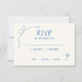 手描きブルーイラストレーションヴィンテージ フランスの 出欠カード (正面)