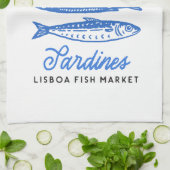 手描きブルーイワシ キッチンタオル (折り畳み)