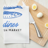 手描きブルーイワシ キッチンタオル (四つ折り)