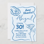 手描きブルーオイスターカクテルアダルト誕生日 招待状 (正面)