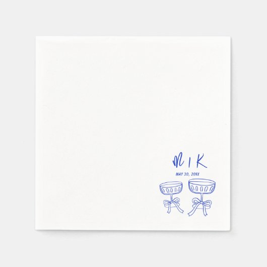 手描きブルーカクテル結婚ズ スタンダードカクテルナプキン (正面)