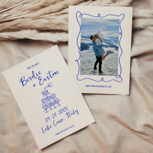 手描きブルースクイグルシャンパーニュ結婚ータワーズ セーブザデート