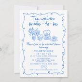 手描きブルーティーお洒落ブライダルシャワー 招待状 (正面)