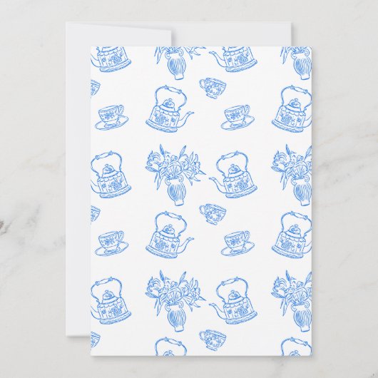 手描きブルーティーお洒落ブライダルシャワー 招待状 (裏面)