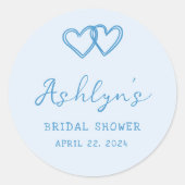 手描きブルーハートブライダルシャワーシール ラウンドシール (正面)