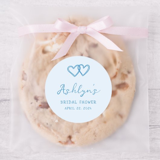 手描きブルーハートブライダルシャワーシール ラウンドシール