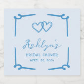 手描きブルーハート ブライダルシャワーのためのシャンパンラベル スパークリングワインラベル (シングルラベル)