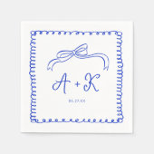 手描きブルーフランスのズ結婚モノグラム スタンダードカクテルナプキン (正面)