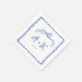 手描きブルーフランスのズ結婚モノグラム スタンダードカクテルナプキン (角)