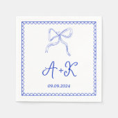 手描きブルーフランスのズ結婚モノグラム スタンダードカクテルナプキン (正面)